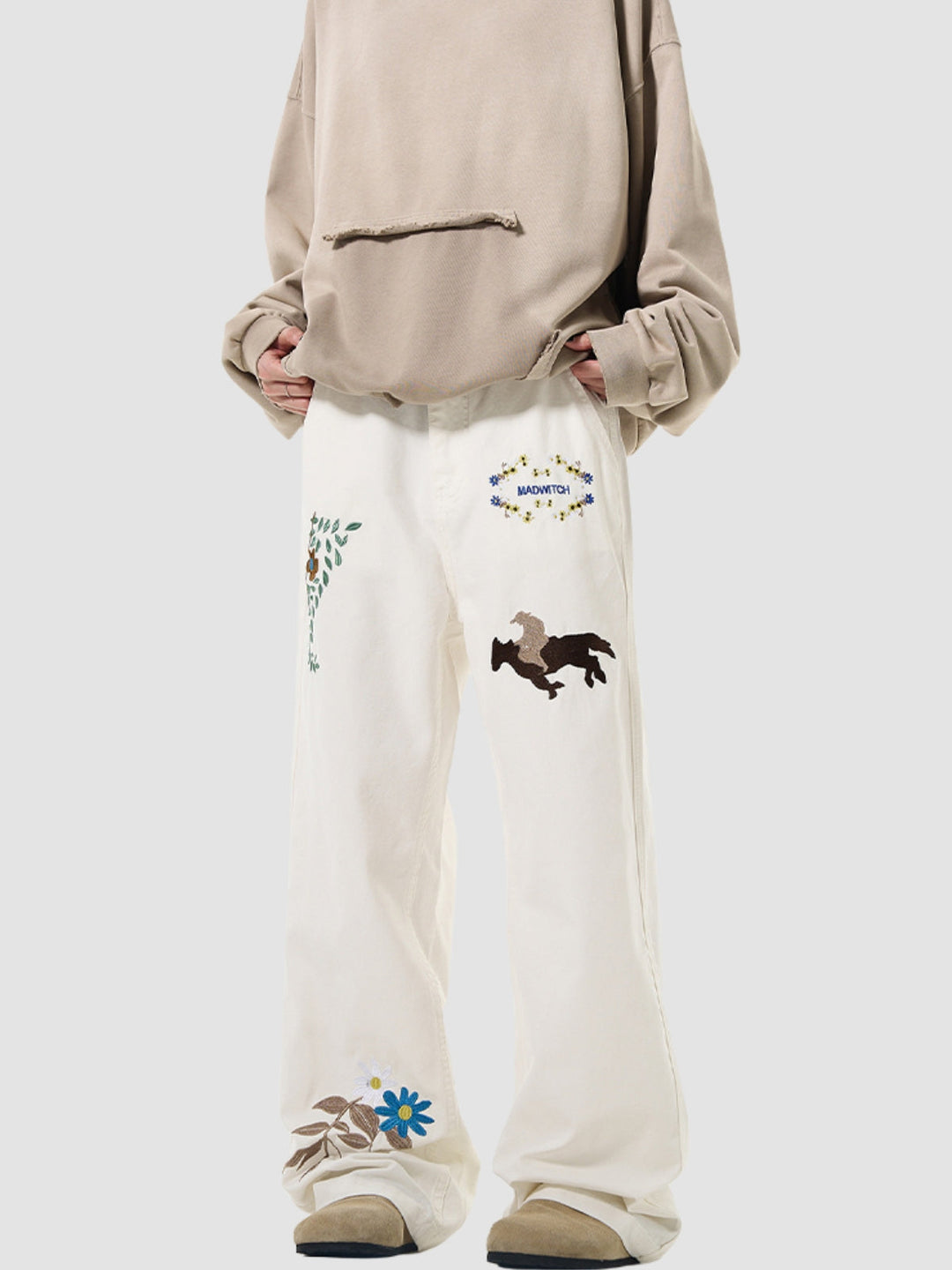 WLS Embroidered American Straight Leg Loose Pants