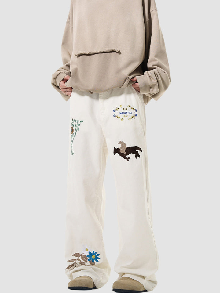 WLS Embroidered American Straight Leg Loose Pants