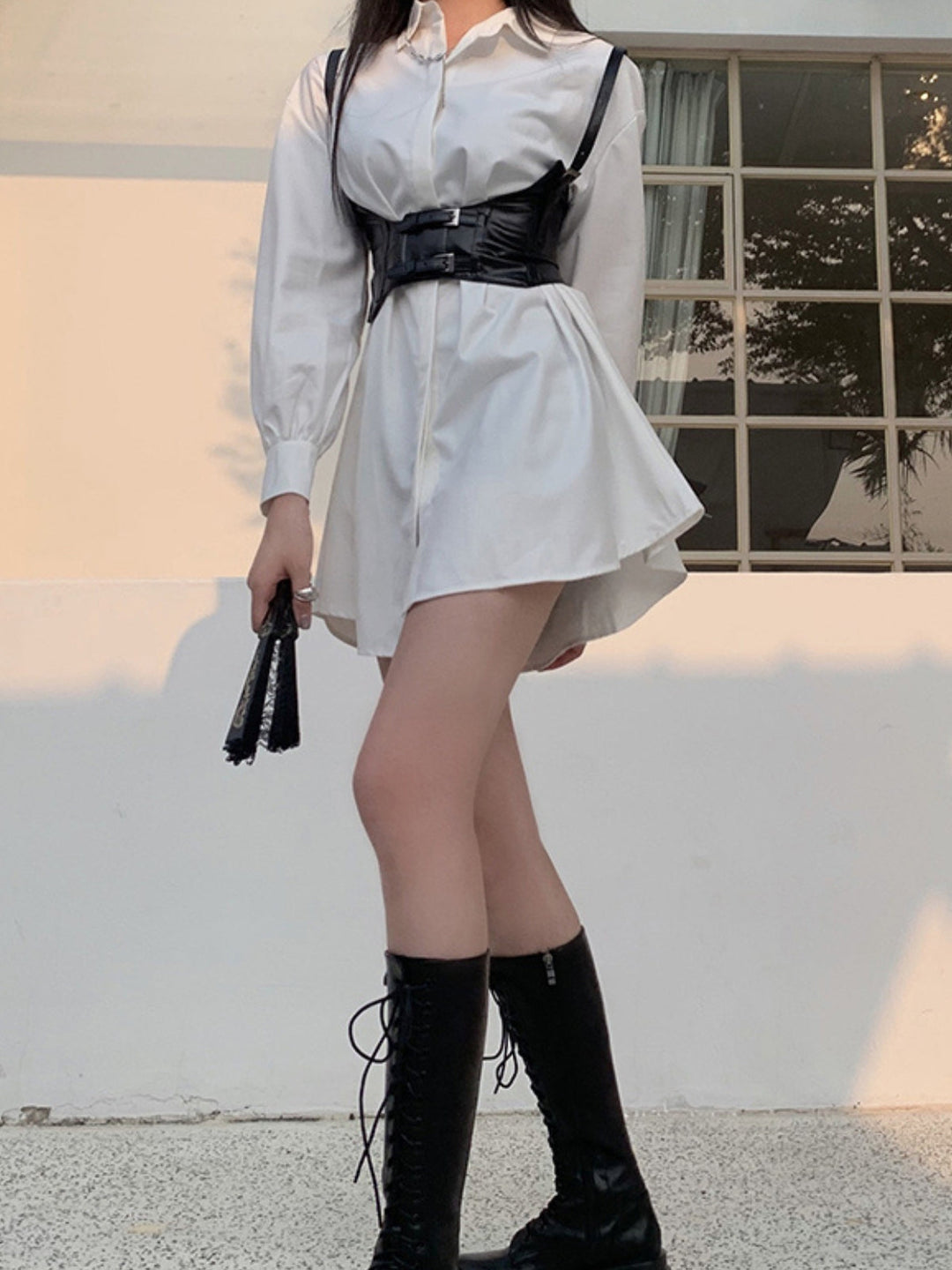 WLS  Waistband White Shirt Dress