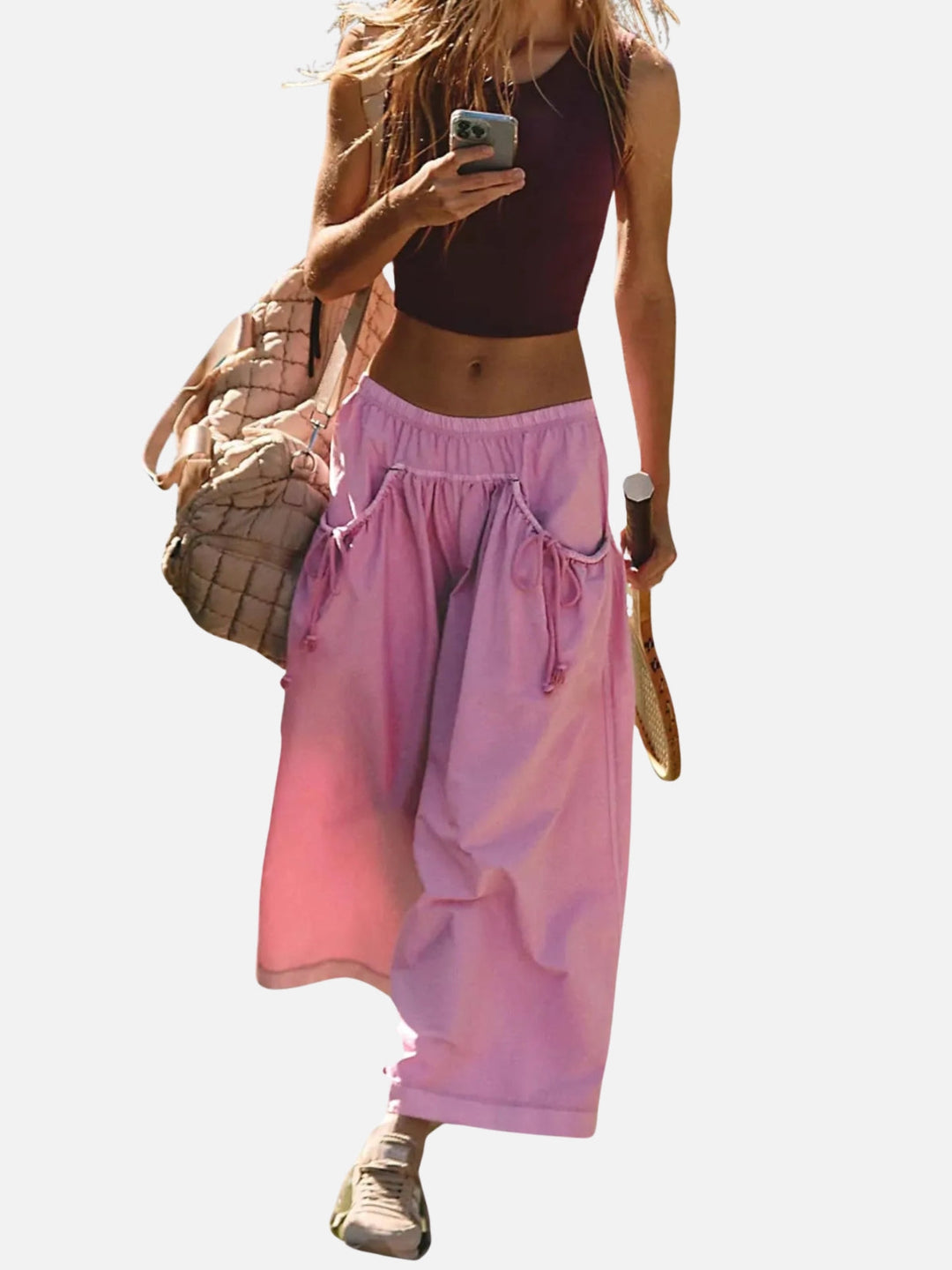 UrbanFlow Wide‑Leg Street Pants – Tie‑Pocket Harem Trousers