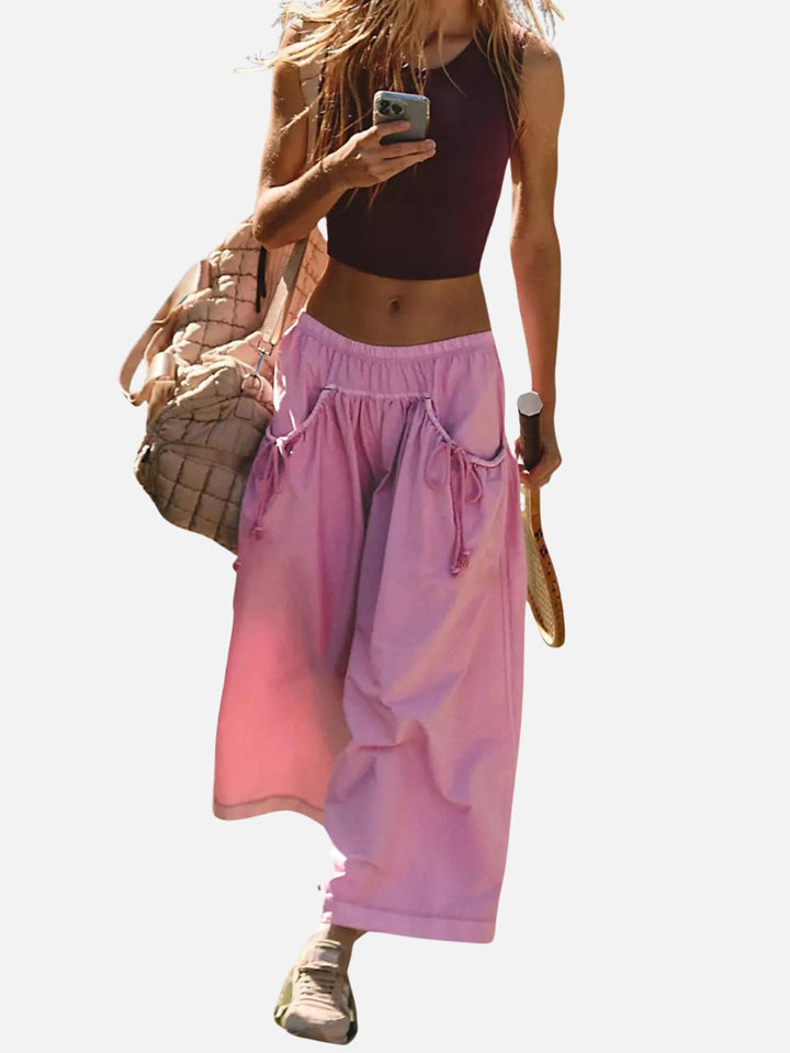 UrbanFlow Wide‑Leg Street Pants – Tie‑Pocket Harem Trousers