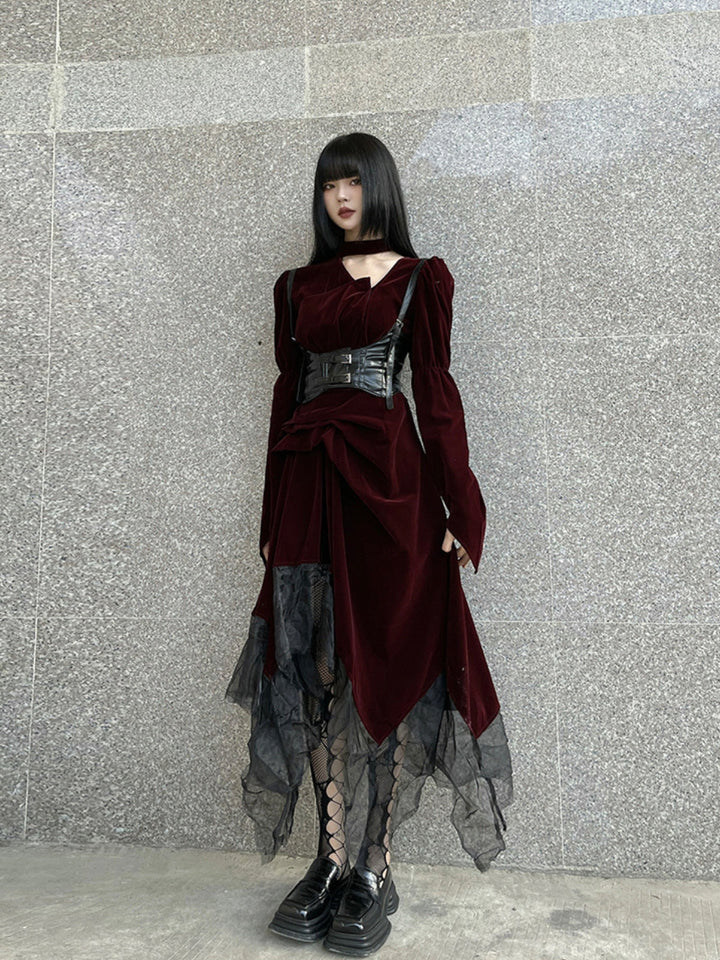WLS Red Velvet Gothic Style Dress