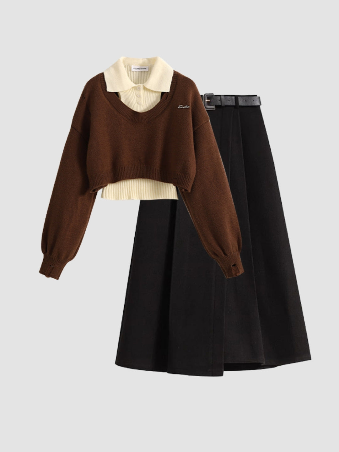 WLS Retro College Two-Pieces Woolen Sweater + Skirt