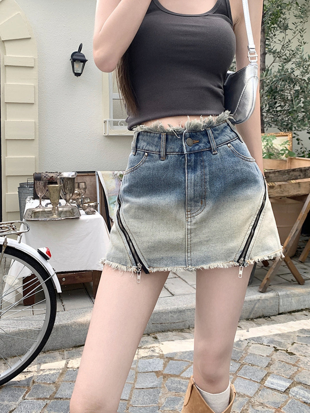 WLS "Binary Gradient" Dirty Washed Short Jeans Pants