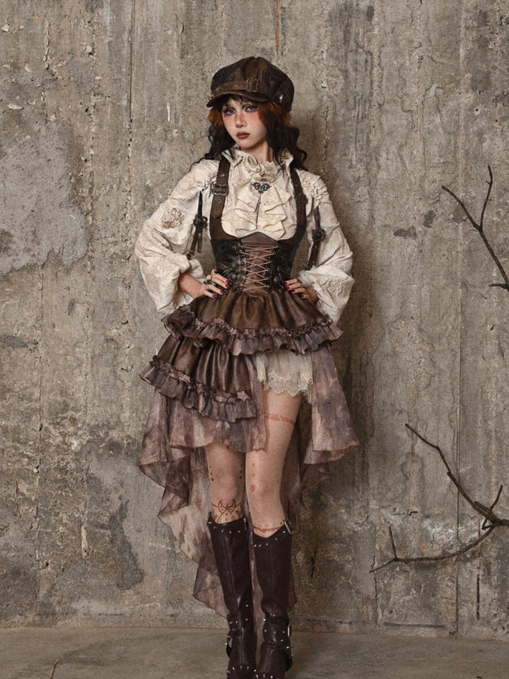 WLS Steampunk Maillard Irregular Line Trailing Dress