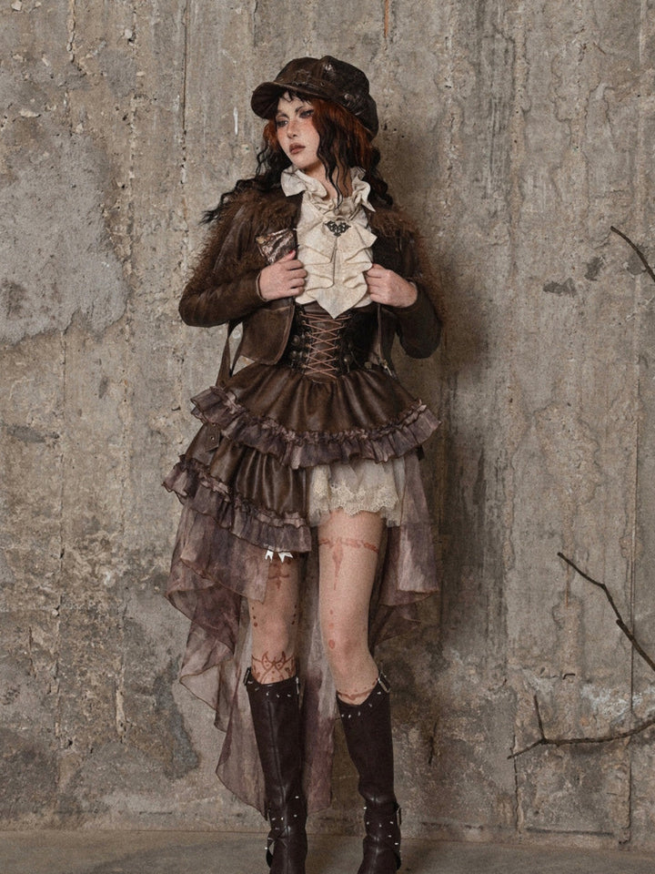 WLS Steampunk Stand Collar Ruffled  Linen Shirt