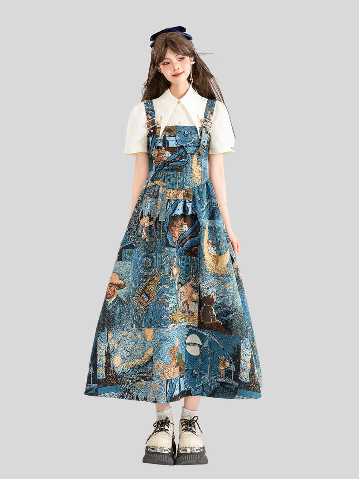Van Gogh-Inspired Jacquard Dress – Starry Night Print (Short & Long Options)