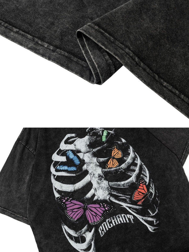 WLS Vintage Washed  Butterfly Skull Tee