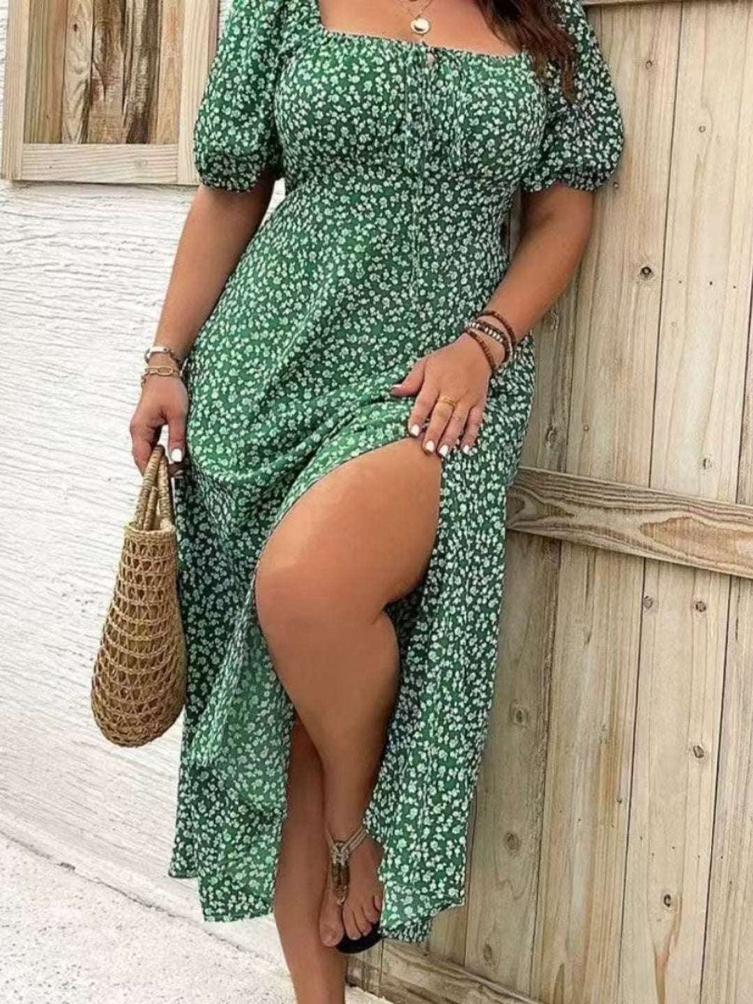 BlossomBreeze™ Plus Size Floral Slit Dress