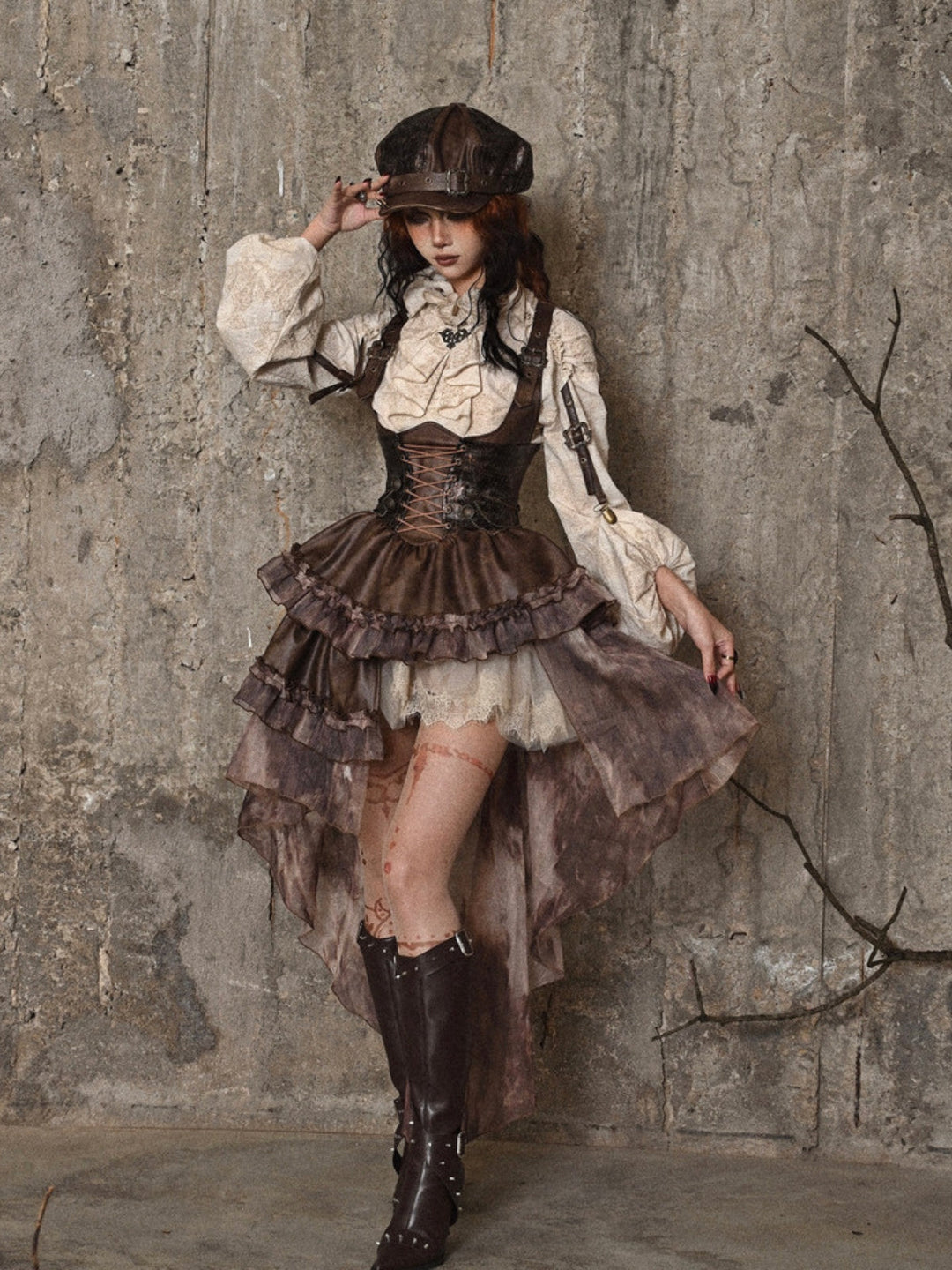 WLS Steampunk Maillard Irregular Line Trailing Dress