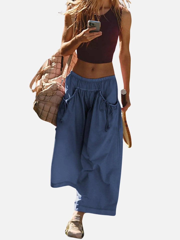 UrbanFlow Wide‑Leg Street Pants – Tie‑Pocket Harem Trousers