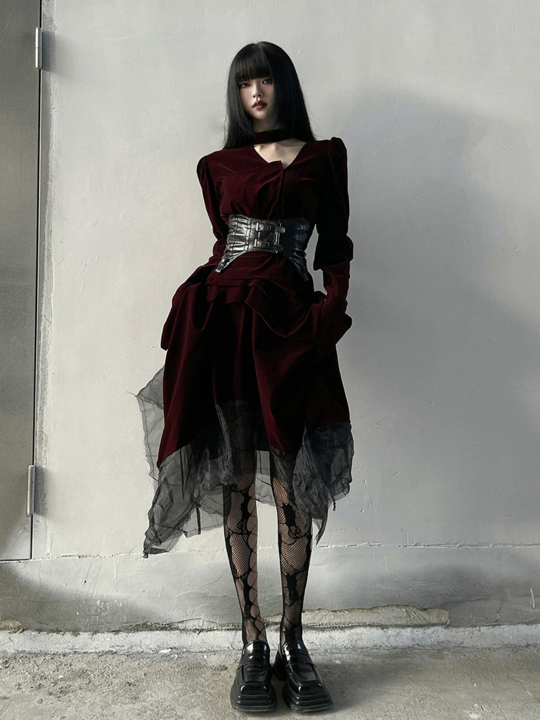 WLS Red Velvet Gothic Style Dress
