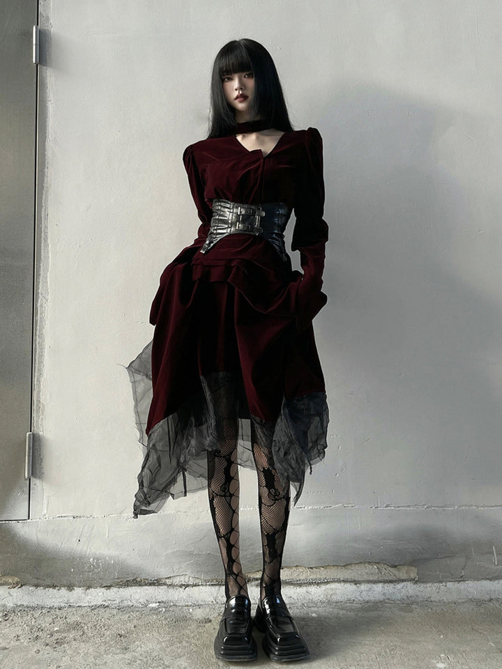 WLS Red Velvet Gothic Style Dress