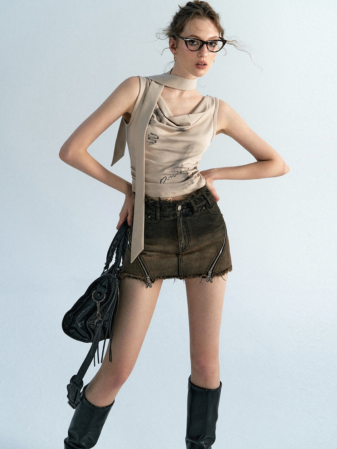 WLS "Binary Gradient" Dirty Washed Short Jeans Pants