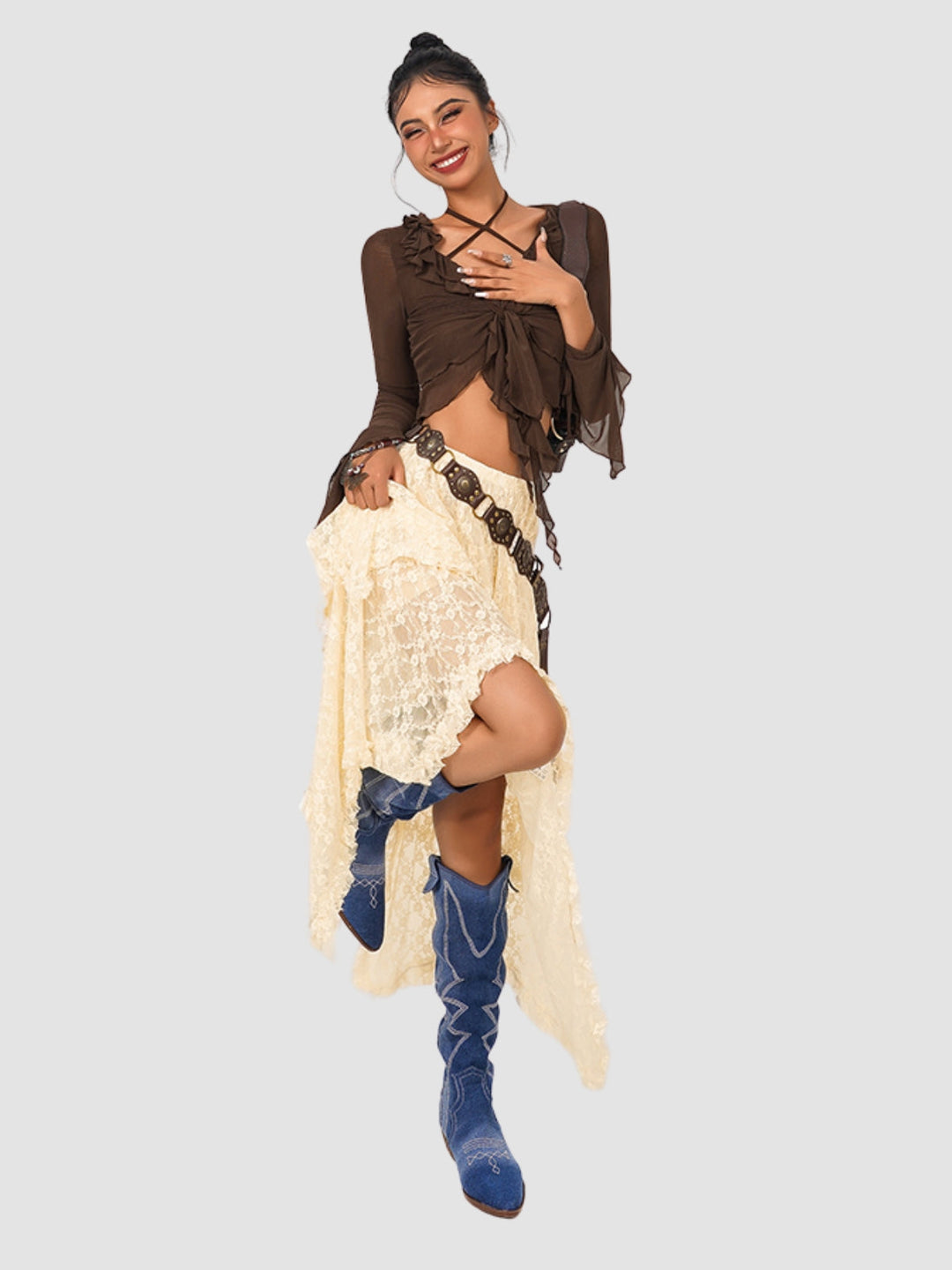 WLS Retro Nomadic Mesh Irregular Long Skirt