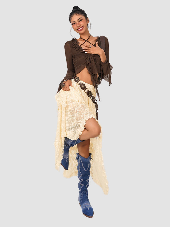 WLS Retro Nomadic Mesh Irregular Long Skirt
