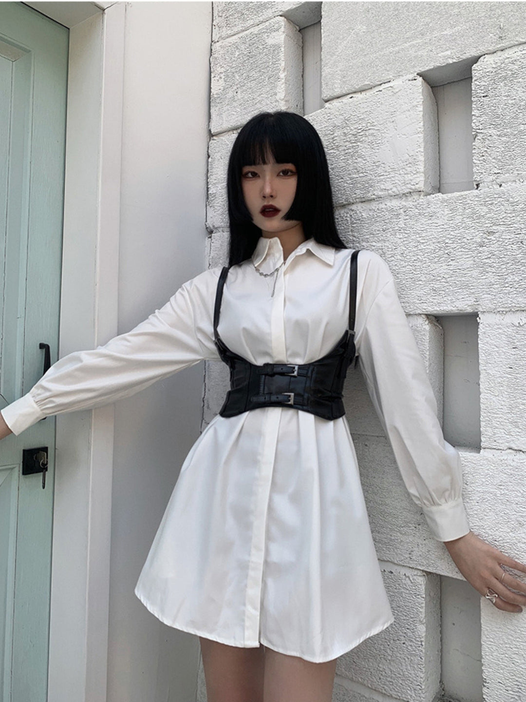 WLS  Waistband White Shirt Dress