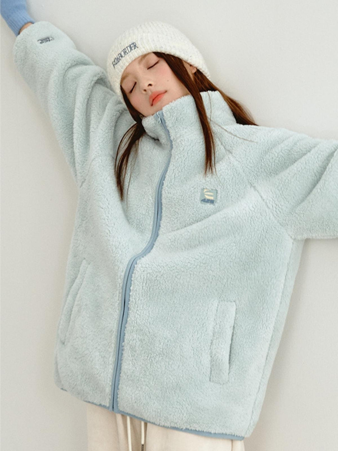 We Love Street Loose Contrasting Color Edging Cotton Plush Jacket