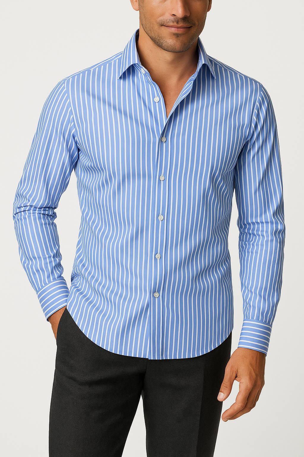 Non-Iron Stretch Vertical Stripe Dress Shirt