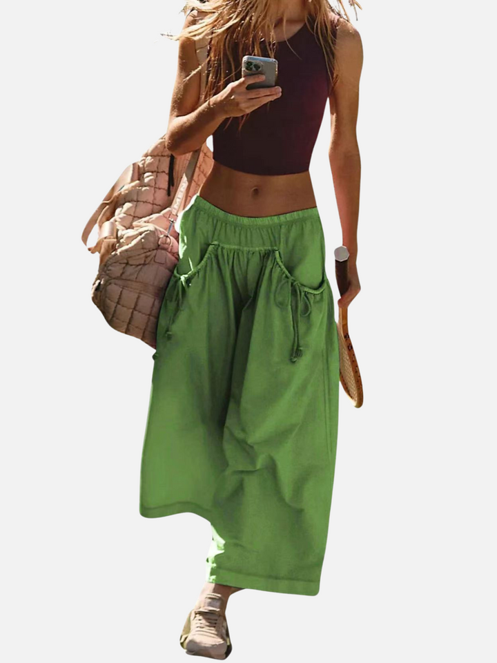 UrbanFlow Wide‑Leg Street Pants – Tie‑Pocket Harem Trousers