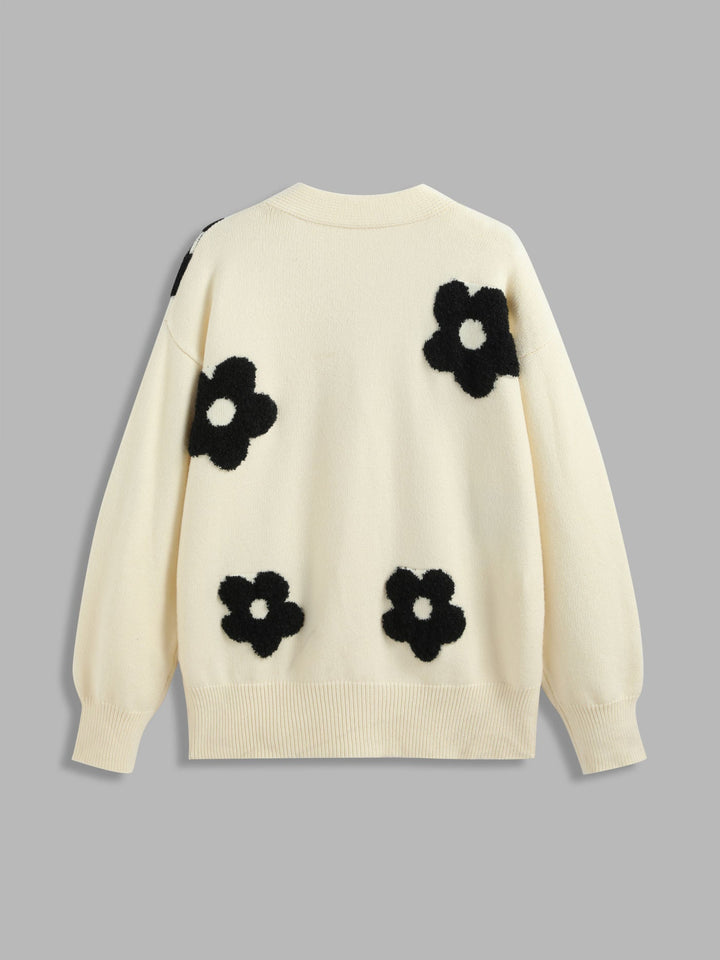 V-neck Graphic Floral Button Cardigan