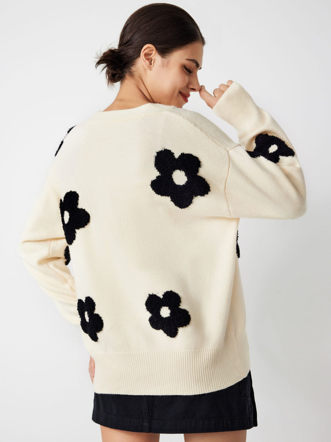 V-neck Graphic Floral Button Cardigan