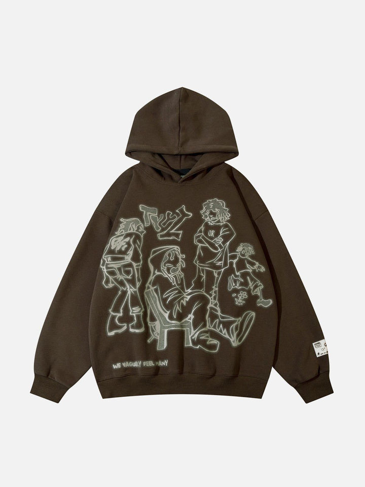 We Love Street Cartoon Line Character Print Hoodie