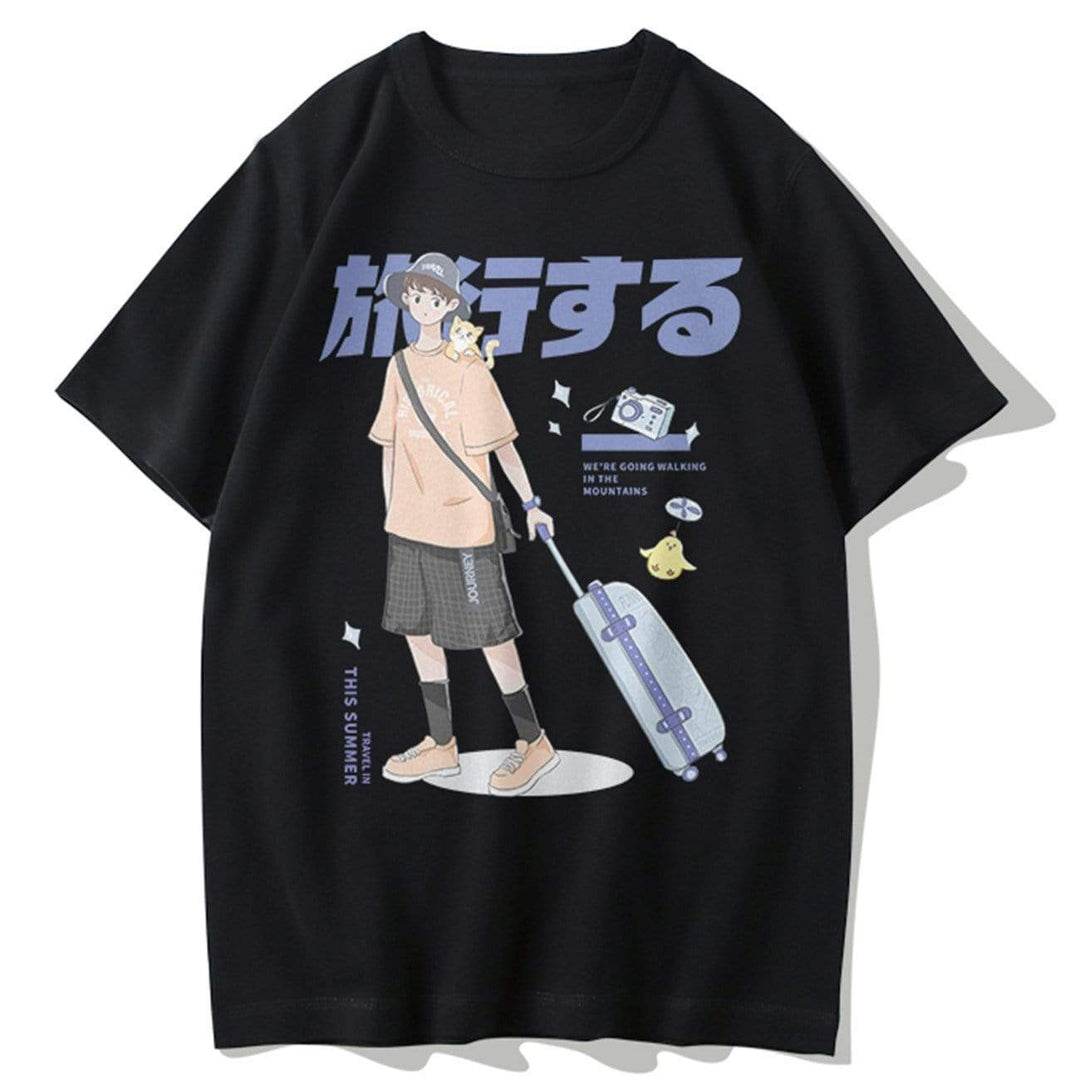 WLS Japanese Anime Travel Boy Print Cotton Tee