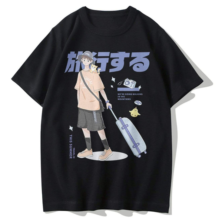 WLS Japanese Anime Travel Boy Print Cotton Tee