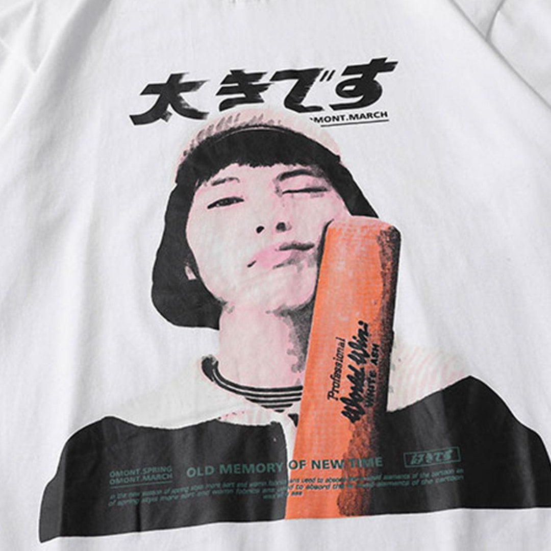 WLS Japanese Baseball Girl Graphic Oversized Tee