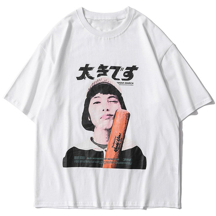 WLS Japanese Baseball Girl Graphic Oversized Tee
