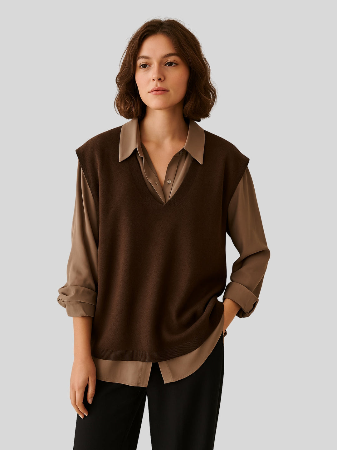 WLS Knitted Vest Two-Piece Shirt