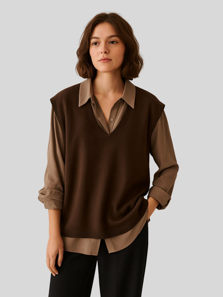 WLS Knitted Vest Two-Piece Shirt
