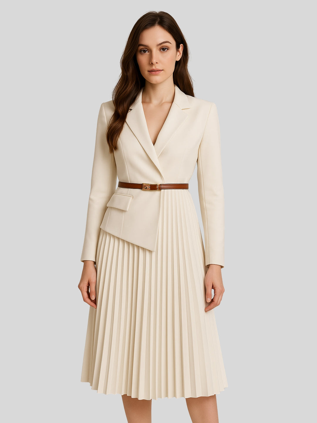 WLS French Style Slim Suit Dress With Belt